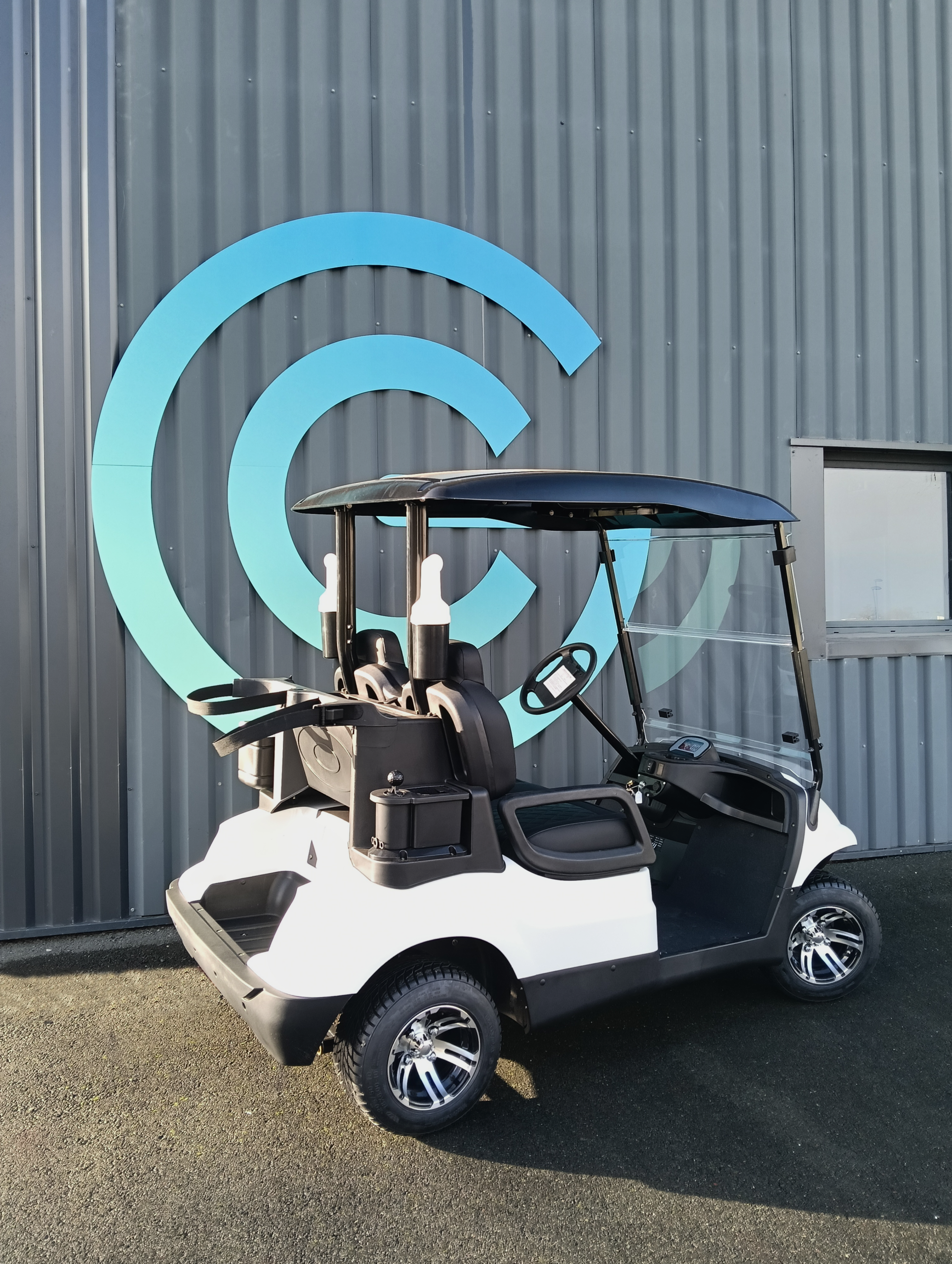 Golfette avec jantes alu et batterie lithium, 2 personnes assises