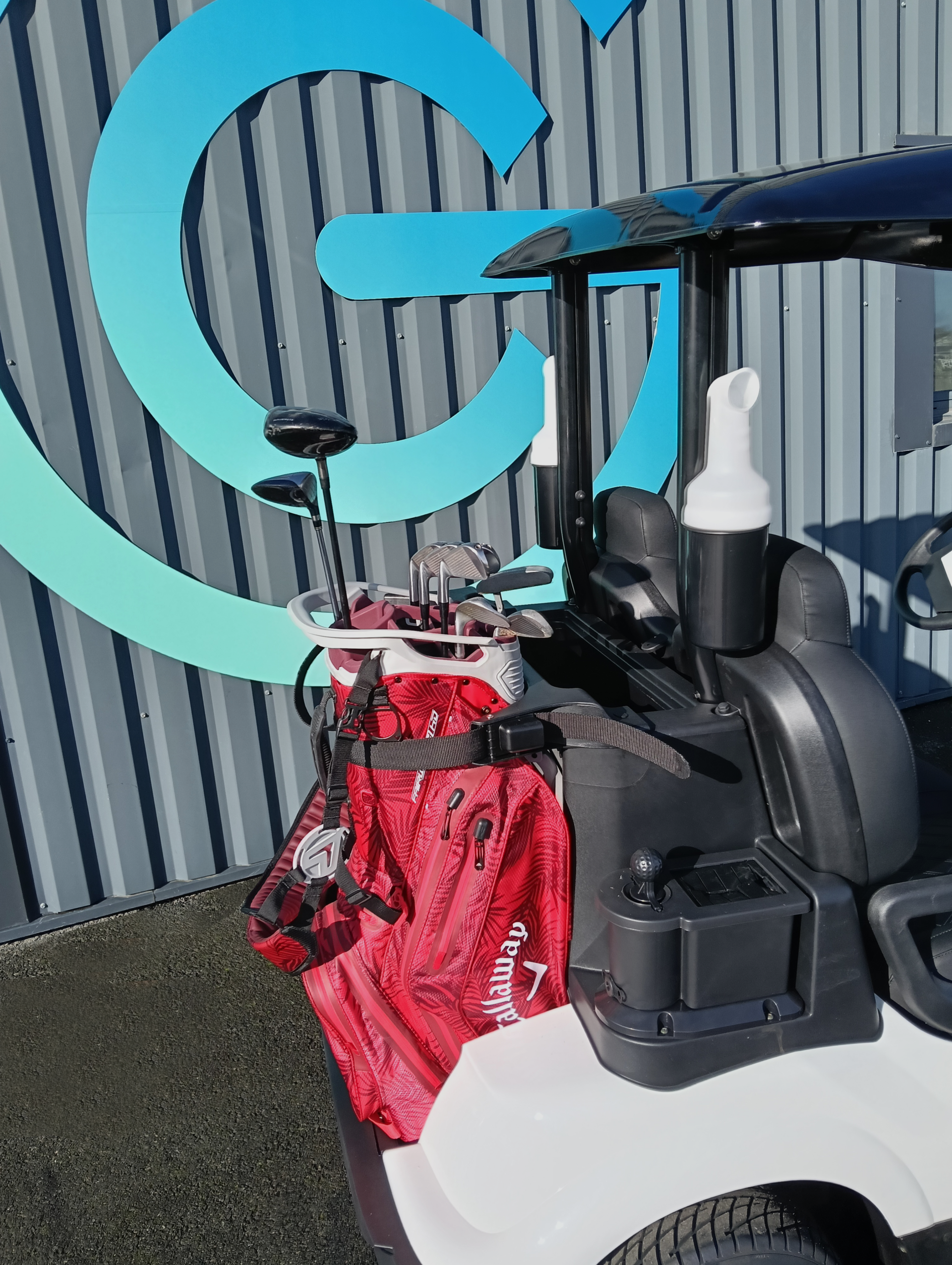 Golfette ZELEc 2 places et kit golf avec accessoires pour parcours de golf